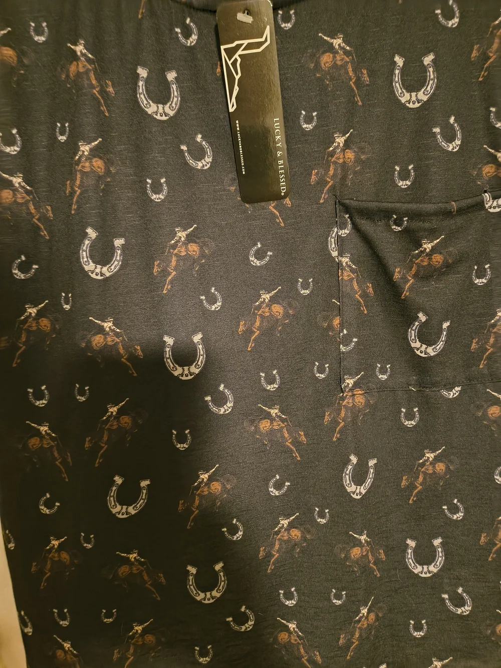 2 Lucky & Blessed Tops Desert Patchwork And Black Short Sleeve Top
